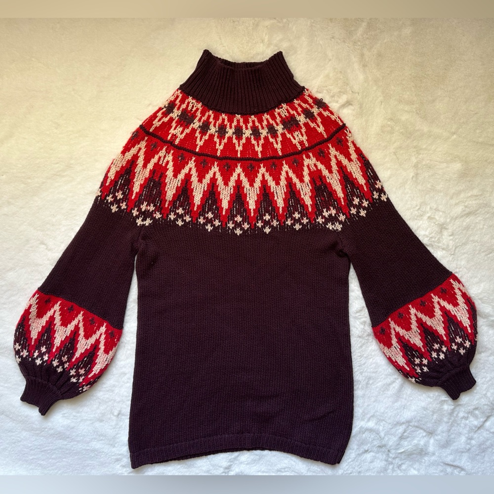 Free People Purple and Red Nordic Isle Knit Long Sleeve Sweater Mini Dre…